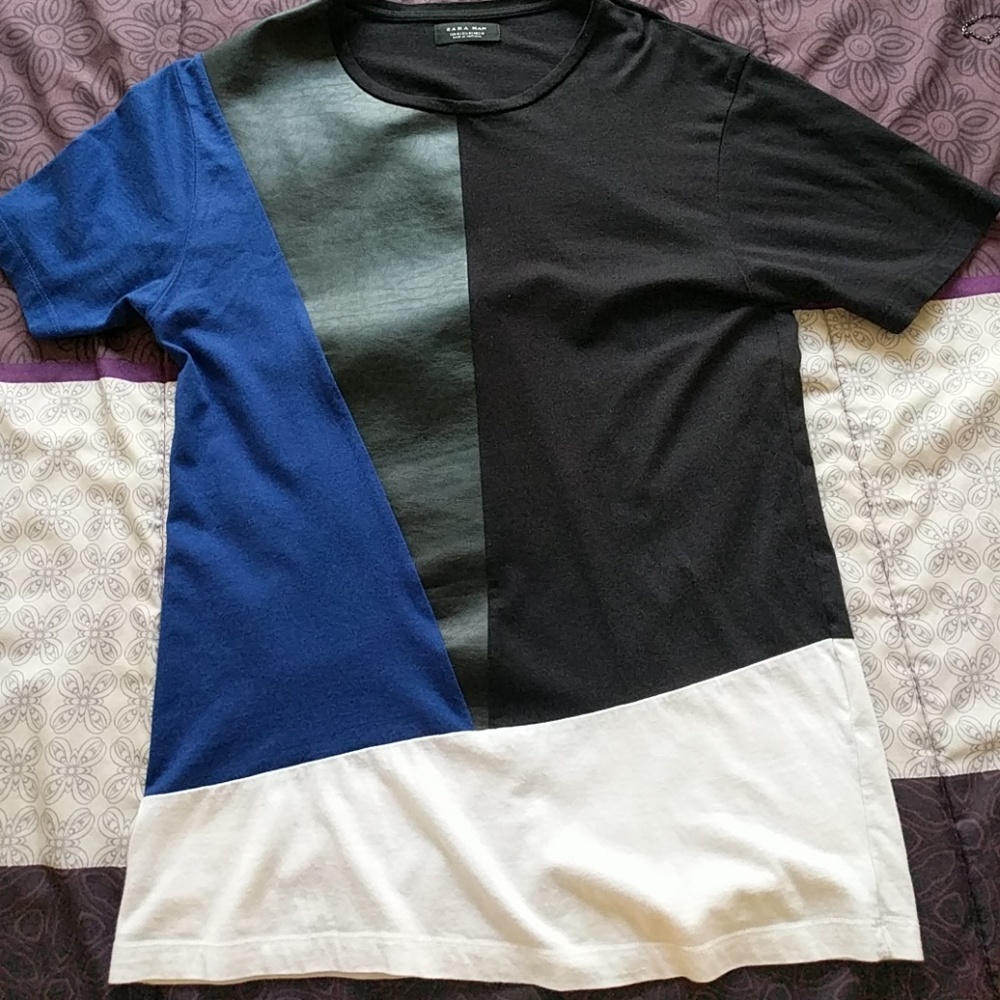 Zara Shirt with Faux Leather/Color Block